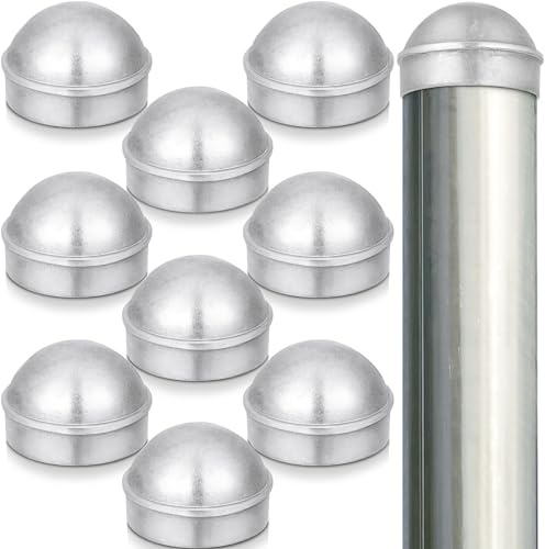 Yaocom 10 Pcs 2-3/8 Chain Link Fence Post Cap Round Dome External Post Caps Aluminum Chain Link Only Use for Outside Diameter Outdoor Fence Parts, Silver