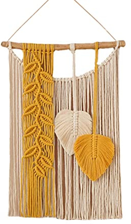 MISNODE Boho Macrame Tofs Väggdekoration, Vävt Vägghängande, Väggtapet Chic Art, Utsökt Craft Leaf Theme Chic Boho Heminredning för Kontor Hem Sovrum Vardagsrum Dekoration(Gul)