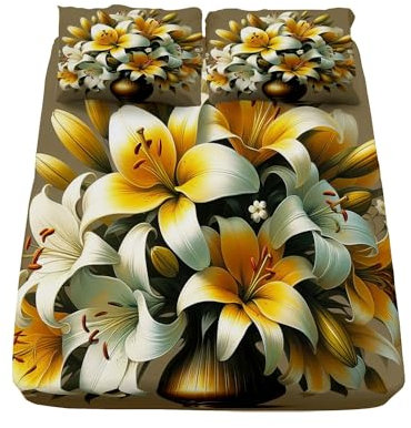 Spannbetttuch Goldener Lotus Drucken Rutschfestem Spannbettlaken 140x200cm, Dunkelbraun Weicher Atmungsaktivem Mikrofaser Spannbettlaken für Boxspringbett, Tiefe Tasche 30cm