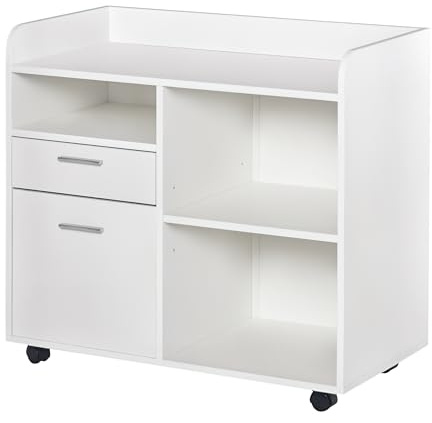 Vinsetto Support d'imprimante - Caisson d'organisation de Bureau Roulant - Dim. 80l x 40P x 72H cm en Bois Blanc