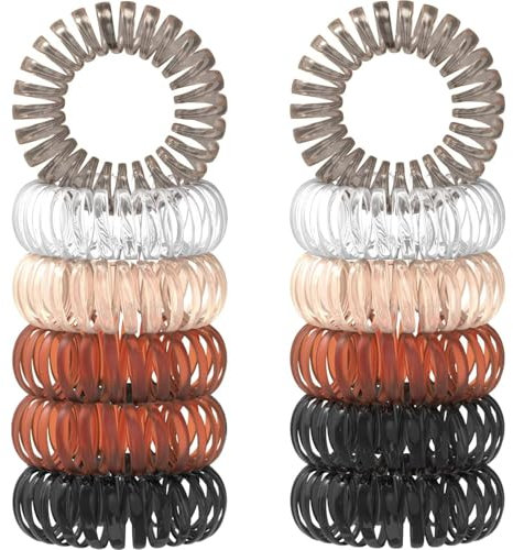 12 PCS Spiral Hair Ties - Plastic Coil Bands, MultiColor Elastic No Crease Phone Cord Bobbles for Girls, Women