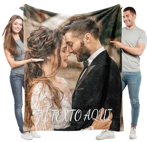 Easycosy Manta Personalizada con Foto y Texto-280 g/㎡, Manta sofá y Cama, Manta Personalizada Cuadros de Franela Ultra Suave, Idea Regalo para Parejas, Novia y Novio, Hecho en España