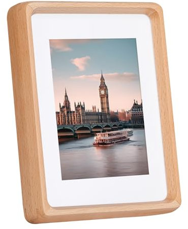 Kattepote Bilderrahmen 7x5 Zoll, Fotorahmen 13x18 cm, Tisch-oder Wandmontage, für Fotos bis 13 x 18 cm und mit Passepartout für Fotos bis 9 x 13 cm, aus Buchenholz