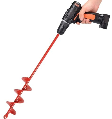 SYITCUN Trapano da giardino, 4 x 42 cm, per trapano, rosso, per avvitatore a batteria, strumento di scavo per piantare
