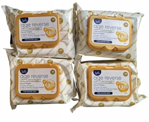 Age Reverse Facial Wipes with Coenzyme Q10 and Vitamin E, Mature Skin, 30 Wipes (4 packs of 30)