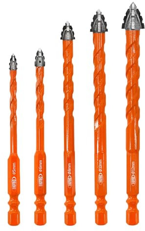 BGTEC Juego de Brocas de Carburo para Mampostería - 5 Piezas 5/6/8/10/12mm Professional Brocas Porcelanico Set para Madera, Plástico, Ladrillo, Cerámica, Vidrio, Hormigón y Mármol