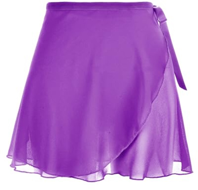 Yolev Jupe de Ballet pour Femme Jupe Portefeuille de Danse en Mousseline de Soie Violet Taille Ajustable Cravates Jupes de Ballet de Gymnastique