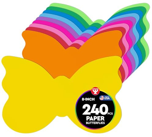 Hygloss Butterfly Shape Paper Cut-Outs for Arts & Crafts-Many Creative Uses-Classroom Activities-8 x 5 Inches, Assorted Vibrant Colors 240 Piece