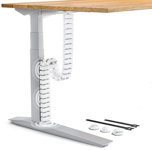 VALU Kabelhantering Skrivbord Premium – Kabelkedja med skruv- eller tejpmontering – 128 cm flexibel kabelkanal för höj- och sänkbart skrivbord – inkl. 4 magneter & 3 kabelhållare