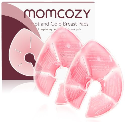 Momcozy Larger Hot & Cold Breast Therapy Packs with 2 Covers, 2-Pk, Pink | Hot & Cold Breast Relief for Nursing & Pumping, Extra-Large Gel Packs Provide 360° Breast Coverage, Includes 2 Soft Covers