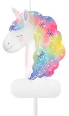 OH YEAH - Vela Número 1 Unicornio para Tartas - 6 cm - Vela Cumpleaños Infantil - Blanca con Melena y Cuerno Multicolor - Decoración Fiesta Unicornio