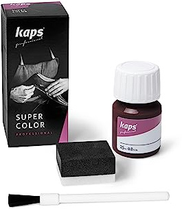 Kaps Super Color, Dye for Natural, Faux Leather and Fabric, Paint for Shoes, Boots and Bags with Sponge and Brush (150 - Mahogany)