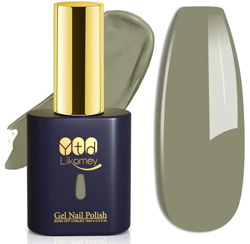 YTD Likomey Gel Nail Polish,1 Pcs 15ml Sage Green Soak Off UV Nail Gel,Salon Home DIY Manicure High Pigment Gel Polish Gift,CS011