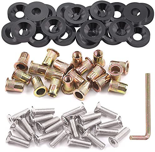 Glarks 61Pcs Black M6 Aluminum Bumper Fender Washer CNC Finishing Washer Engine Bay Dress Up Fastener with Stainless Steel Bolts and Carbon Steel Rivet Nuts Kit for Car Bumpers Trunk Fender Hatch Lids