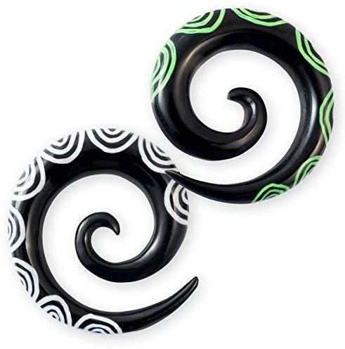 Fly Style Piercing Ohr Expander aus Horn und Knochen - Dehnstab Dehnschnecke Dehnspirale Dehnungsschnecke Dehnsichel, Grösse:12 mm (Paar), Modelle:Modell A