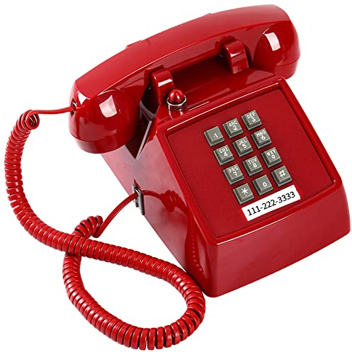 Traditional Red Landline Phone, Retro Corded Telephone Visible Ringing Indicator, Classic 2500 Analog Desk Phone, Vintage Corded Desk Telephone Large Button, Old Red Telephone Landline for School,Home