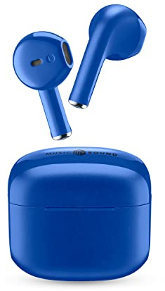 Music Sound SWAG Auricolari Wireless a Capsula, Bluetooth, 12 Ore di Riproduzione, Auto Pairing, Controlli Touch, Case Compatto - Blu
