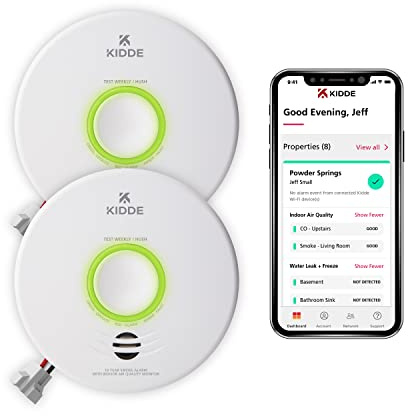 Kidde Smart Smoke Detector & Indoor Air, Quality Monitor, WiFi, Alexa Compatible Device, Hardwired w/Battery Backup, Voice & App Alerts, 2 Pack