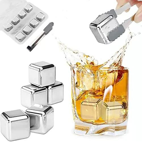 Lot De 8 Cubes De Refroidissement En Acier Inoxydable, Pierres à Whisky Réutilisables Pour Boissons Avec Pince à Glace Et Plateau De Rangement Pour Congélateur Pour Whisky
