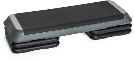 TREXO Stepper Für Zuhause - Aerobic Step mit 3-Stufiger Höhenverstellung, Fitness & Sport - Trainingsgerät für Anfänger und Fortgeschrittene, Bis 250kg Belastbar, Schwarz/Grau