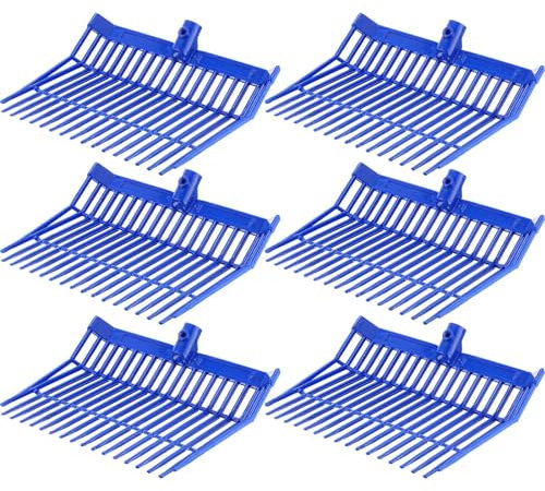 Lasnten Mistgabelkopf, 6 Stück, 18 Zinken, Pitchgabel-Ersatzkopf mit Schrauben und Muttern, langlebig, stabil, ABS-Kunststoff, Gabel, Ersatzkopf, Pitchgabel für Pferdestall, Aufheben von Mist (blau)