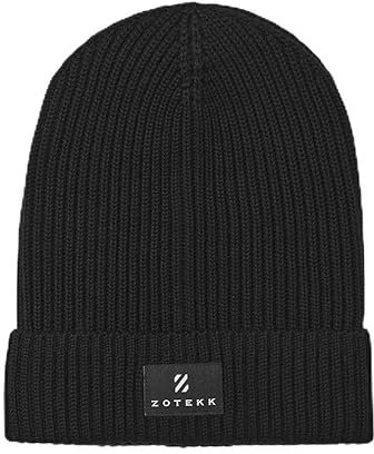 ZOTEKK | Knitted Hat | Merino Mütze, Klassische Wollmütze für Herbst & Winte | Beanie für Damen & Herren | Hochwertiger Merinowolle - Black