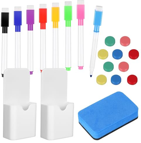 Livdouyu 21 Stück Whiteboard Schwamm Magnetisch Set Whiteboard Stifte Marker,Stifthalter Magnetisch Magnete Stark für Whiteboard Halterung Kühlschrank Schule Büro(Weiß)