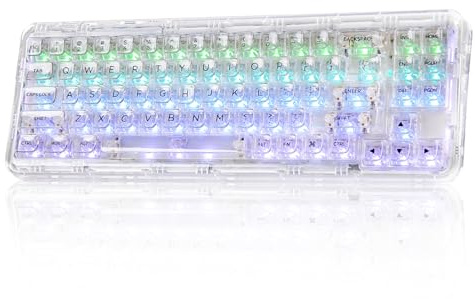 YUNZII X71 tastiera meccanica trasparente con i tappi chiari, BT5.0/2.4G/USB-C Wired Gaming Keyboard 68% Layout, guarnizione montare tastiera RGB senza fili per Win/Mac (Crystal Ice Switch, bianco)