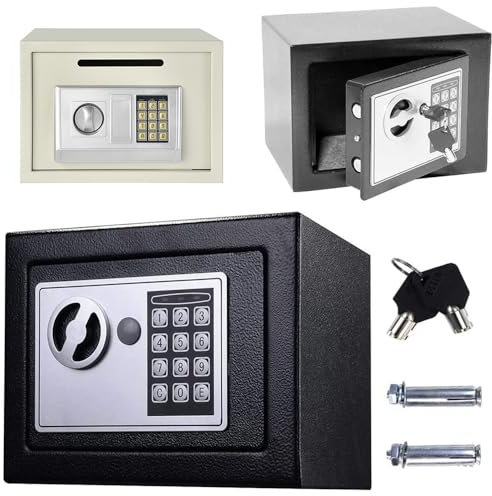 Small Safe Box 4.6L Electronic Digital Safe Box Metal Steel Cabinet Security Safe Box with 2 Keys for Home Hotel Office Security, Wall or Floor Mounted, Grey