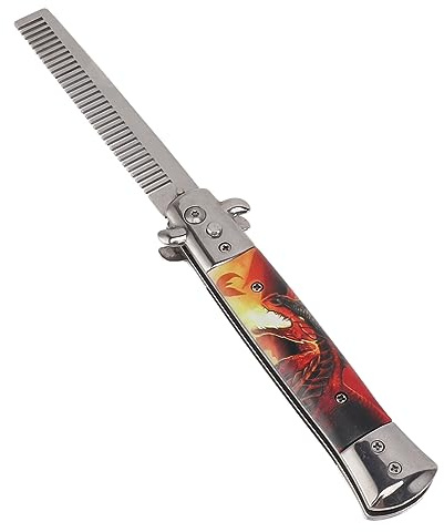 Switchblade fickkam, rostfritt stål fjäderkniv kam, olja hår styling vår vikbar fickkam frisör fjäderkam i rostfritt stål vikbar bärbar fjäderknivkam för hem, salong, resor