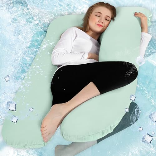 Chilling Home Pregnancy Pillow Cooling, Maternity Pillow for Pregnant Women | Comfortable U Shaped Full Body Pillow Pregnancy Pillows for Sleeping with Washable Jersey Cover,Mint Green