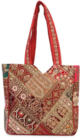 Handcrafted Banjara Women's Tote Bag, Antique Banjara Bag For Women (Maroon Multi-Theme)