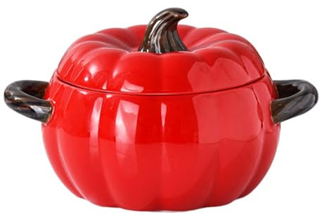 FTNESGYM Zuppiera a forma di zucca, in ceramica, da 1,9 l, adatta al microonde e alla lavastoviglie, casseruola con coperchio, pentola olandese per casa, Ringraziamento, feste di Halloween (rosso)