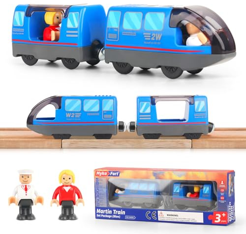 XEERUN tren eléctrico lok tren de madera, tren alimentado por batería, tren locomotora a pilas, potente tren motor