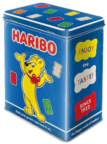 Nostalgic-Art Retro Vorratsdose L, 3 l, HARIBO – Enjoy the Taste blue – Geschenk-Idee für Naschkatzen, Original Lizenzprodukt (OLP), Große Blech-Dose, Vintage Design