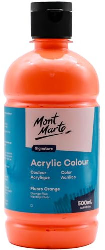 Mont Marte Signature Fluoro Orange Acrylfarbe, 500 ml, 6 Stück, 500 ml, seidenmatt, geeignet für Leinwand, Holz, Stoff, Leder, Pappe, Papier, MDF und Handwerk