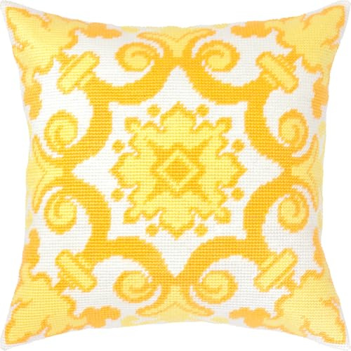 Brvsk gul prydnad. Broderi kit med tryckt gobelängduk (40 × 40 cm) – broderikudde kit för kreativ heminredning – handarbetskit för vuxna nybörjare