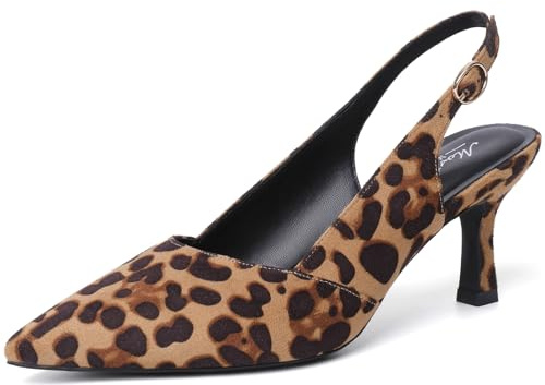 Mostrin Leopard Kitten Heels for Women Slingback Pointed Closed Toe Heels Women's Pumps Dress Pumps Shoes for Wedding, Party, Commuting Size 8.5