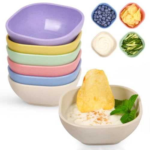 BGHEOUYV 6 Pack Small Bowls, 4.5 OZ Assorted Colors Dipping Sauce Cups, Ice Cream Bowls, Wheat Straw, Unbreakable, Plastic Prep for Side Dishes, Dessert, Snacks