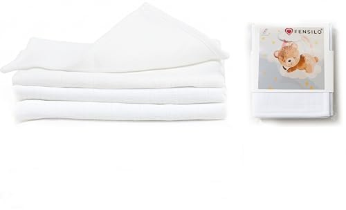 FENSILO Muslindukar, dregellappar, muslinblöjor, 3-pack, 60 x 60 cm, babytygblöjor för pojkar och flickor, vita