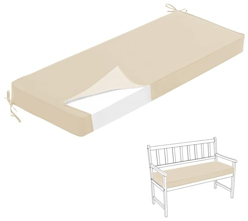HJZPWB 5 cm de Grosor Ribetes Cojin Banco Exterior Impermeable Cojines para Banco Desmontable Colchoneta Banco Jardin Cojines Banco Exterior Jardin Cojin para Banco,Beige,130X50X5CM