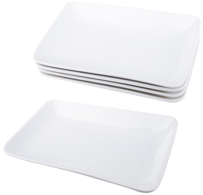Velicber Servierplatte Porzellan 4er Set Rechteckig Speiseteller, 24x15x3 cm Servierplatte Weiße Servierteller Keramik Serviertablett für Buffet, Kuchen, Sushi, Vorspeisen | Haushalt & Restaurant