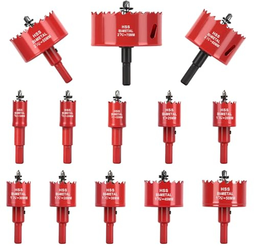 Aigreat 13PCS Bi-Metal Hole Saw Set, 18mm-75mm Hole Saw with Center Drill Bit and Hex Shank Arbor for Drilling Soft Metal, Wood, PVC Board, Plastic, Drywall, Cutting Circular Holes, DIY Projects