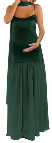 AHERKLL Spagettiremmar rock moderskapsklänning för fotografering med halsduk satin underkläder baby shower graviditetsklänning HAH066, Smaragdgrönt, 32 Plus
