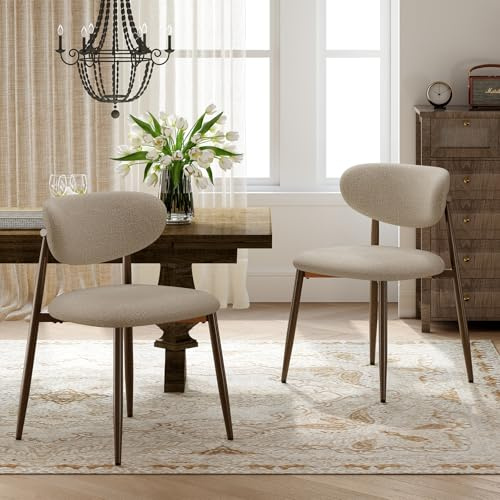 MALOL Dining Chairs Set of 2, Curved Back Kitchen Room Chairs with Metal Legs and Anti Slip Pads, Upholstered Dining Chair for Home and Restaurant, Camel