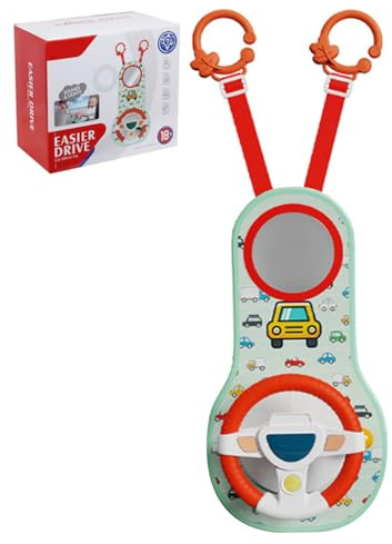 Rear Facing Car Seat Toys, 360° Rotation Baby Steering Wheel Toy with Mirror, Music, Lights and Driving Sounds, 12 Months+ Kids Steering Wheel for Car Backseat, Toy for, Rear Facing