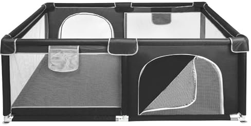 Parque para bebés, parque de juegos para interior y exterior, de tela Oxford, malla transpirable visible, con bolsa de almacenamiento (negro, 120 × 160 × 66 cm)