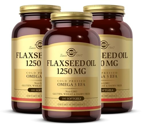 Solgar Flaxseed Oil 1250 mg - 100 Softgels, Pack of 3 - Concentrated Plant Source of Omega-3 Alpha-Linoleic Acid (ALA) - Non-GMO, Gluten Free - 150 Total Servings