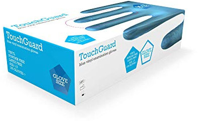 TouchGuard Einweg-Vinylhandschuhe aus Blauem Vinyl, Puderfrei, Schachtel mit 100 Stück, Größe L.