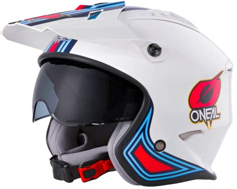 O'NEAL | Casco de Motocicleta | Motocicleta de Enduro | Estándares de Seguridad ECE 22.05, Casco ABS, Visera integrada | Casco Volt MN1 | Adultos | Blanco Rojo Azul | Talla XS